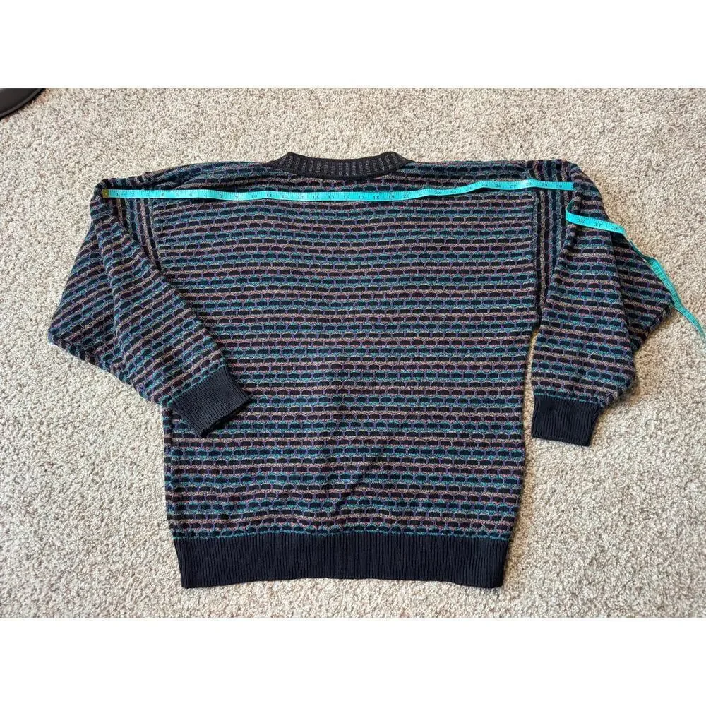 Vintage 80's/90's  Jantzen Cardigan Sweater; Striped; Detailed Buttons; XL